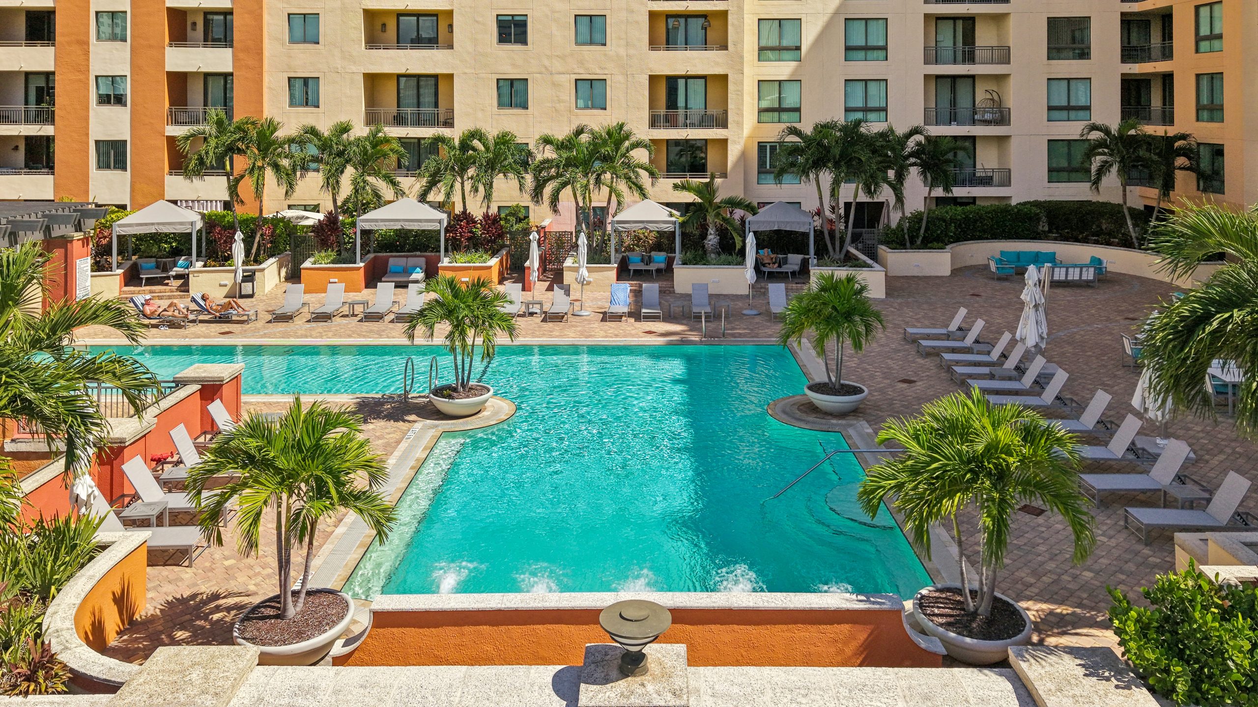 Pool deck with cabanas at The Waverly at Las Olas